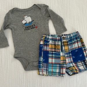 Daddy’s first Mate outfit with plaid shorts